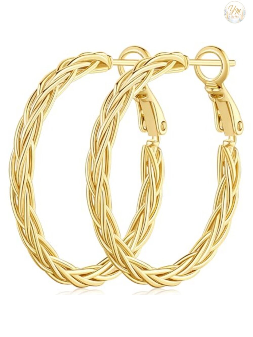14K Gold Hoop Earrings for Women - Fine Weave Design Latch Back